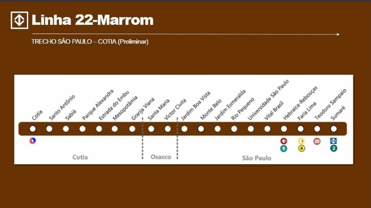 Linha 22-Marrom até Cotia tem traçado alterado e anteprojeto fica mais caro